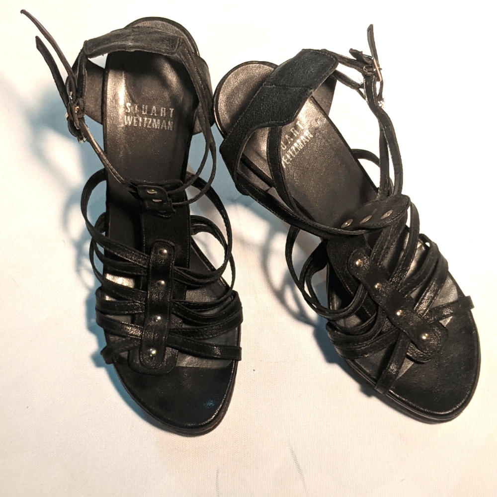 Stuart Weitzman Women's Black Leather Platform Sandals. size6.5.